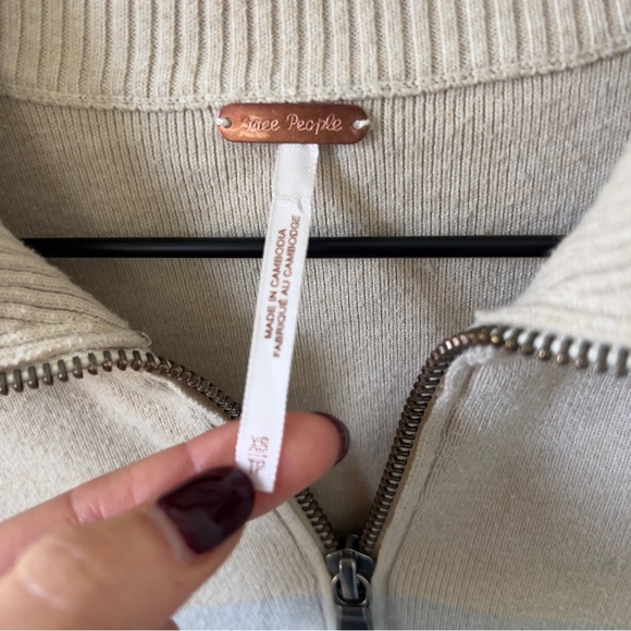 Free People Coastal Stripe Half-Zip Pullover in Beige and Light Blue - Picture 7 of 7